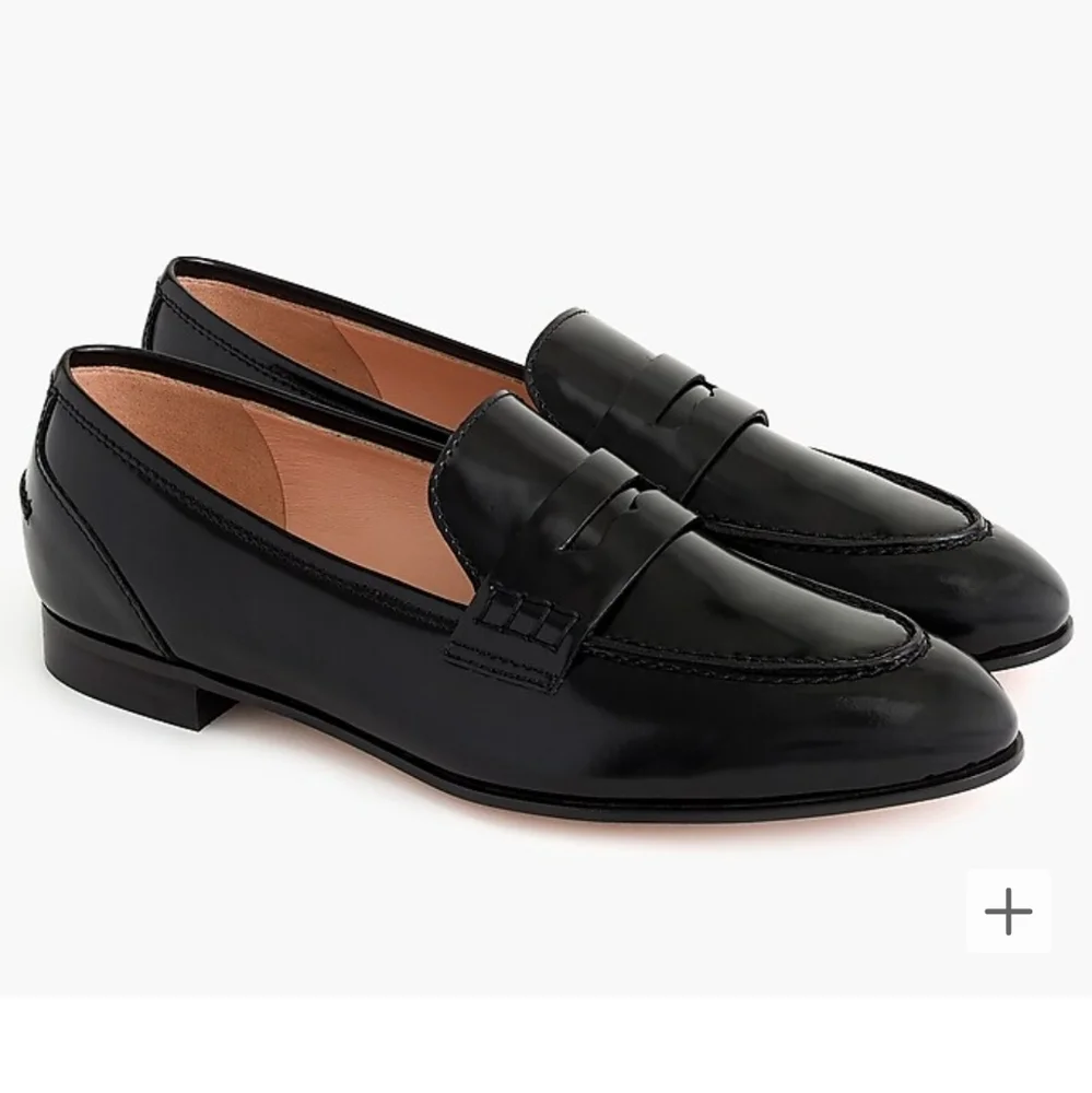 J. Crew Academy Penny Loafer Italian Leather SlipOn Muted Black Patent 8.5 J8501